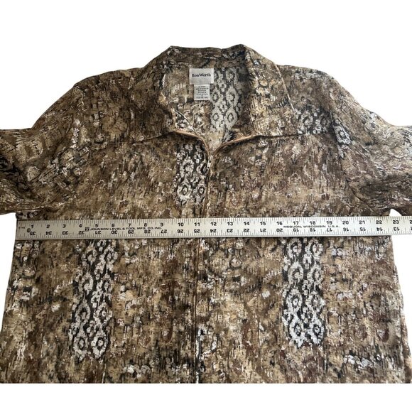 BonWorth Womens Sheer Brown & Black Abstract Print Zip-Up Top Size Medium - Picture 6 of 7